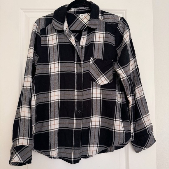 Nordstrom BP women’s black plaid button down flannel shirt top size small 4 6 - Picture 1 of 2